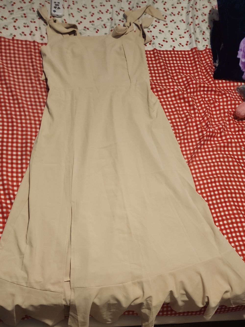 Tie-Shoulder Cream Maxi Dress with Ruffled Hem
